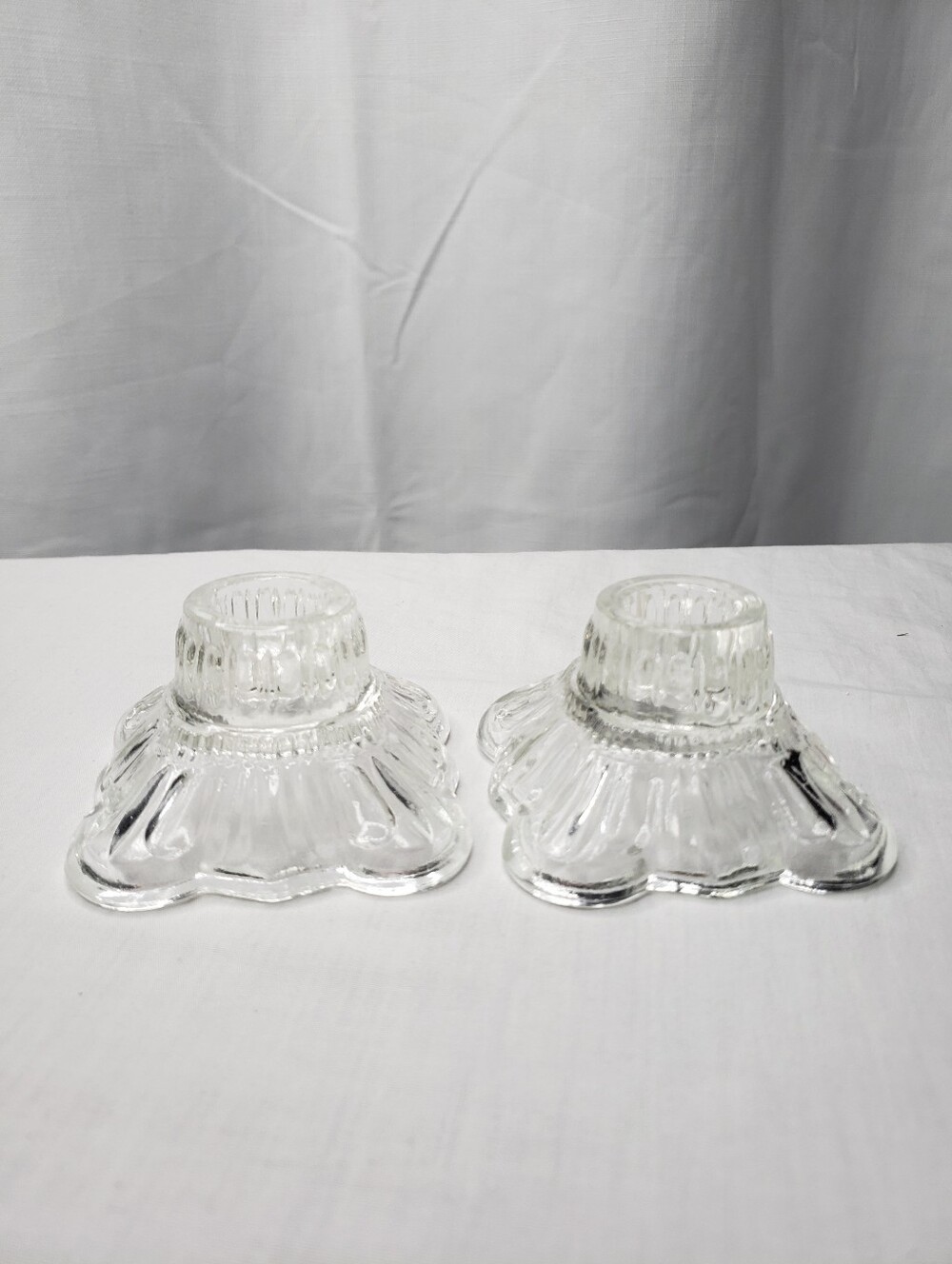 Vintage English Short Pressed Glass Candlestick Holder Scalloped